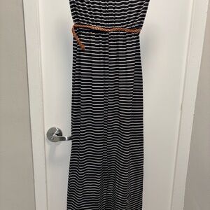 Striped Strapless Maxi Dress with Belt- Size Large